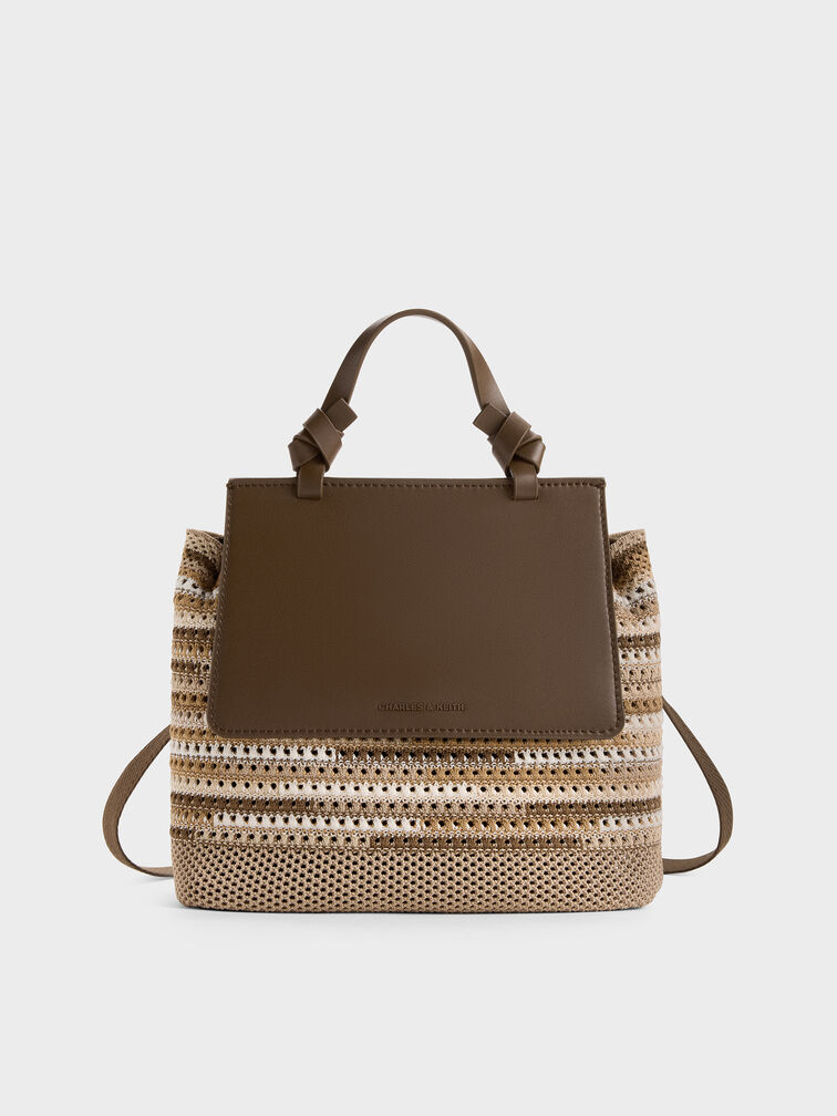 Girls' Ida Multi-Stripe Knitted Backpack, Multi Brown, hi-res