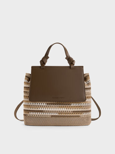 Girls' Ida Multi-Stripe Knitted Backpack, Multi Brown, hi-res