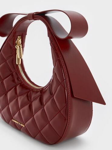 Janie Quilted Bow-Handle Bag, Burgundy, hi-res