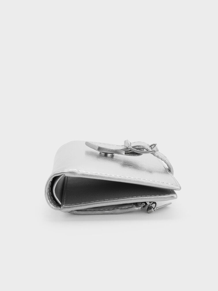 Bryna Metallic Belted Wallet, Silver, hi-res