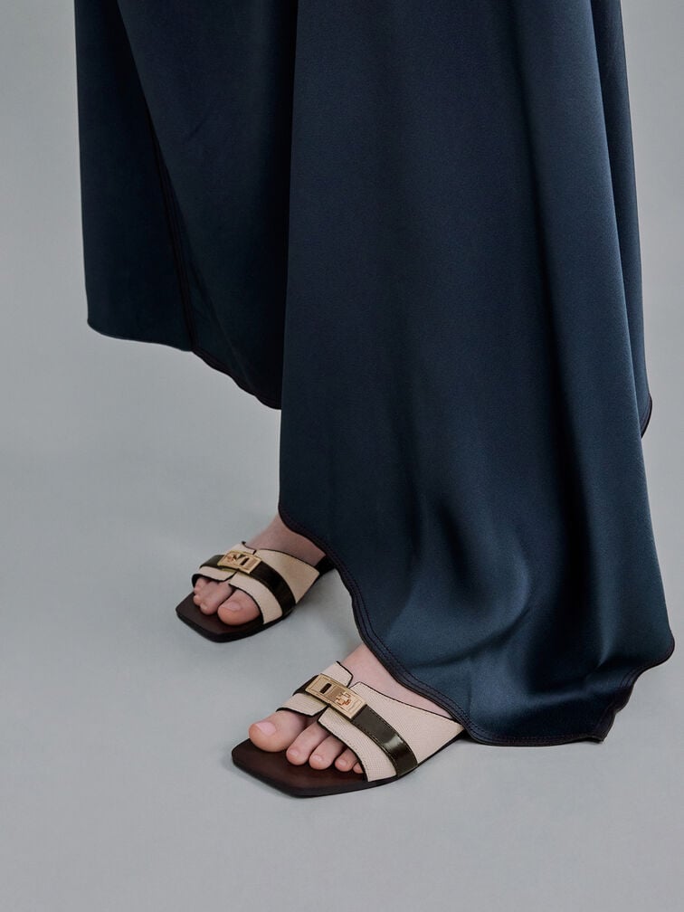 Lando Canvas Metallic-Accent Belted Slide Sandals, Multi, hi-res