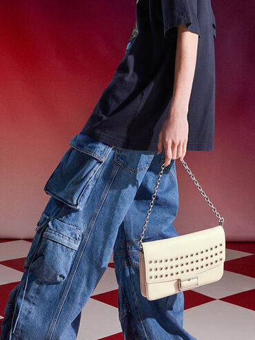Liv Grommet Chain-Handle Shoulder Bag, Cream, hi-res