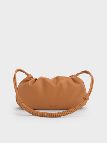 Lorelai Ruched Knotted-Strap Shoulder Bag, Russet Brown, hi-res