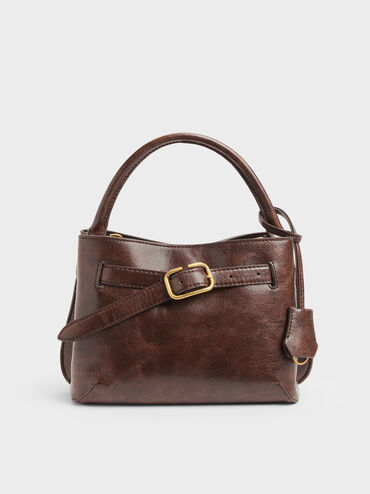 Victoria Belted Top Handle Bag, Distressed Coffee, hi-res