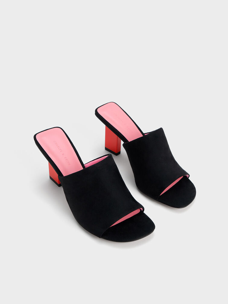 Textured Metallic Blade Heel Mules, Black Textured, hi-res