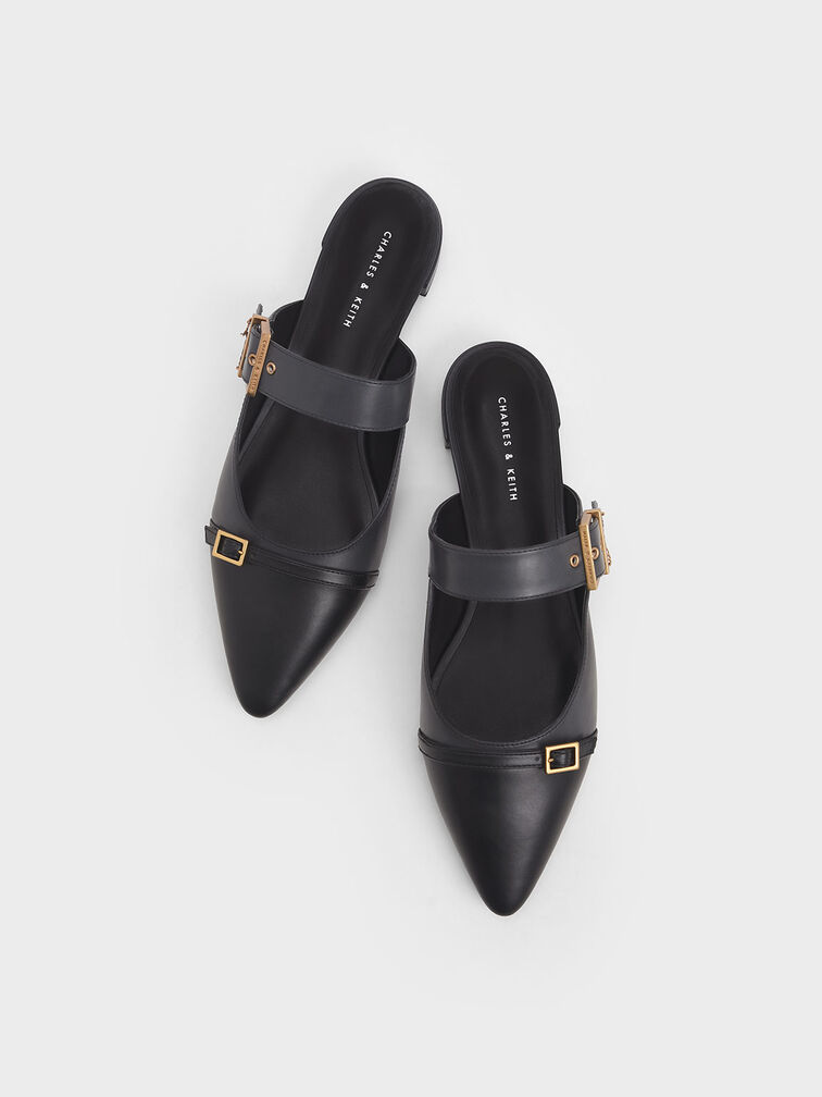 Hadley Double Buckle Flat Mules, Dark Blue, hi-res