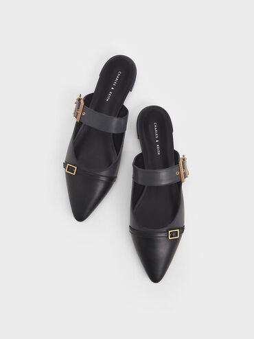 Hadley Double Buckle Flat Mules, Dark Blue, hi-res