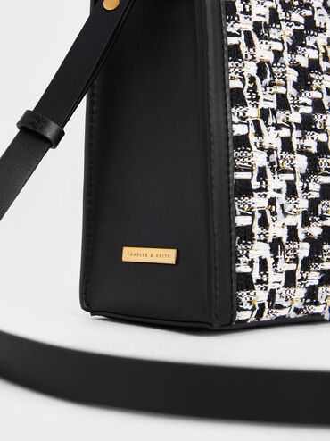 Tweed Double Handle Tote Bag, Black, hi-res