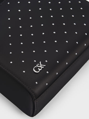 Satin Studded Knot-Bow Mini Bag, Noir Studded Satin, hi-res