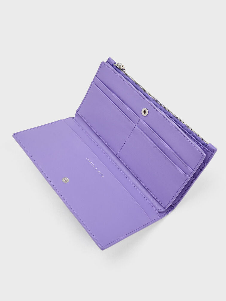 Danika Quilted Long Wallet, Purple, hi-res