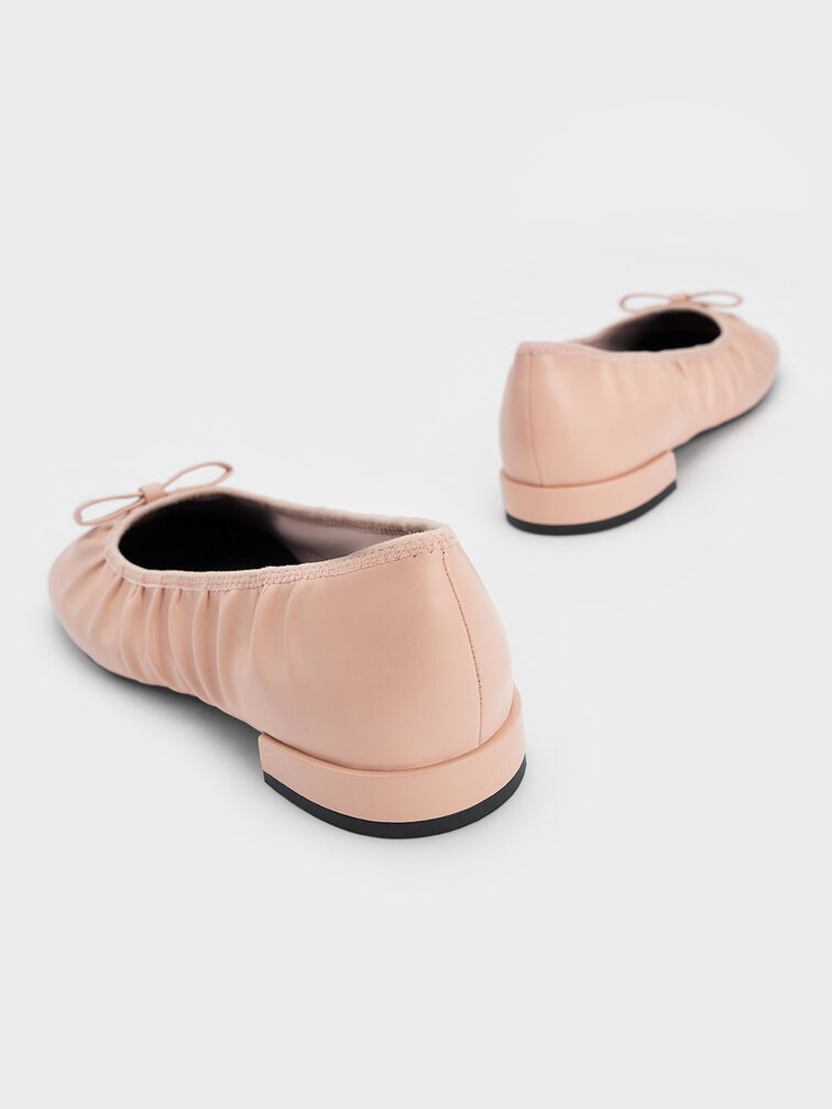 Bow Ruched Ballerinas, Nude, hi-res