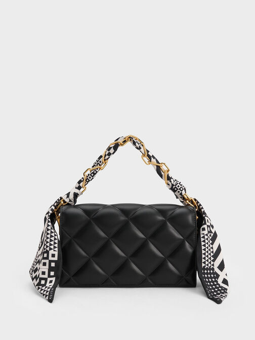 Alcott Scarf Handle Quilted Clutch, Black, hi-res