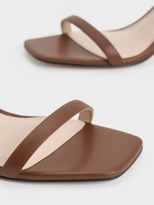 Square-Toe Heeled Sandals, Cognac, hi-res
