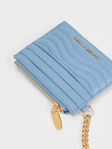 Aubrielle Wavy-Stitch Card Holder, Light Blue, hi-res