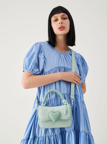 Valentine's Day Collection: Heart-Motif Coiled Top Handle Bag, Mint Green, hi-res