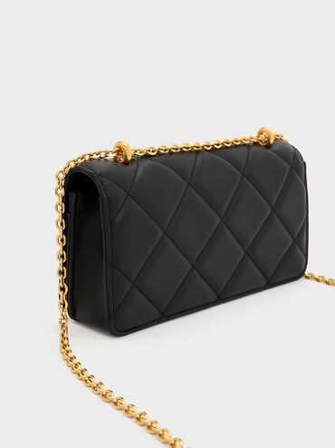 Paffuto Chain Handle Quilted Long Wallet, Black, hi-res