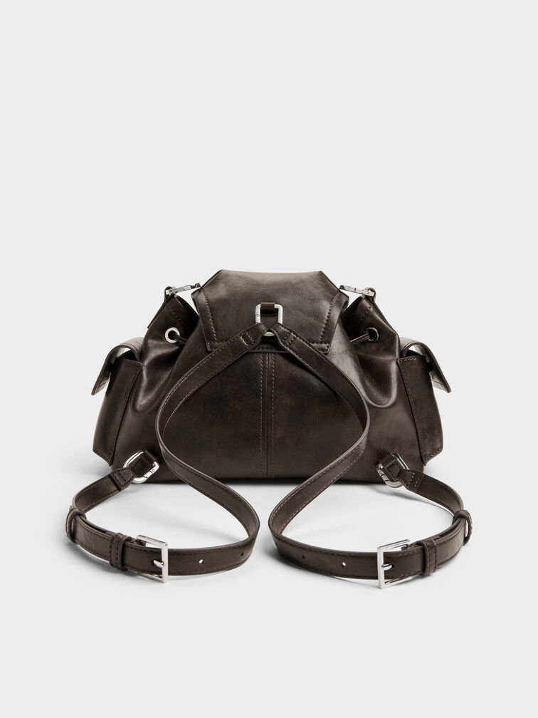 Noane Side-Pocket Bucket Bag, Dark Brown, hi-res