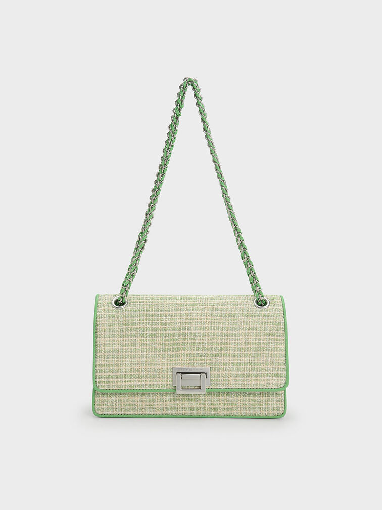 Everline Tweed Braided-Strap Shoulder Bag, Green, hi-res