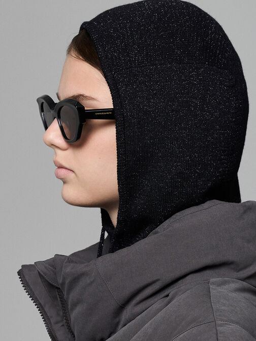 Onyx Recycled Acetate Cat-Eye Sunglasses, Black, hi-res