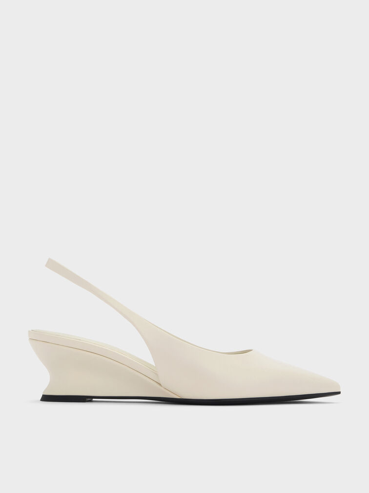 Sculptural-Heel Slingback Wedges, Chalk, hi-res