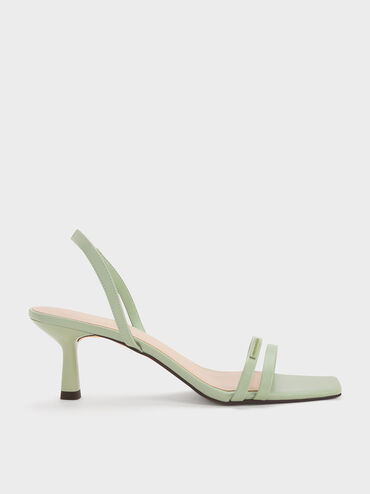 Double Strap Slingback Heeled Sandals, Sage Green, hi-res