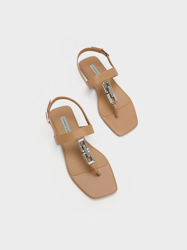 Chain-Link T-Bar Sandals, Sand, hi-res