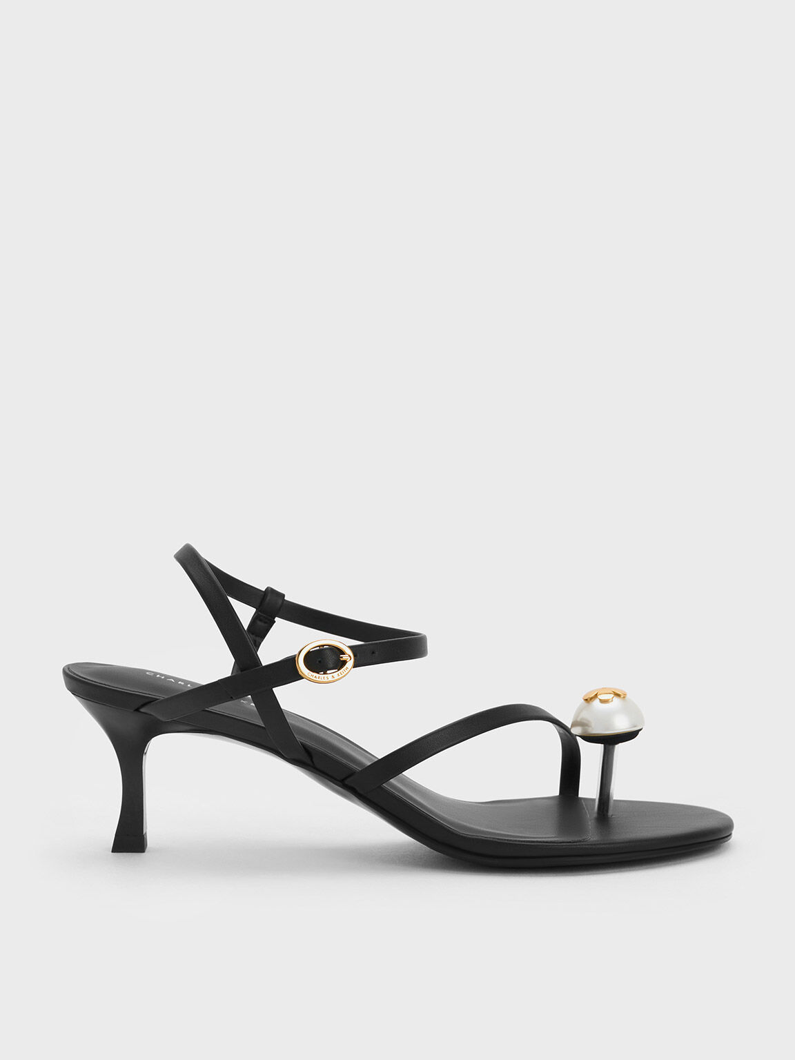 Pearl Embellished Strappy Sandals, Black, hi-res