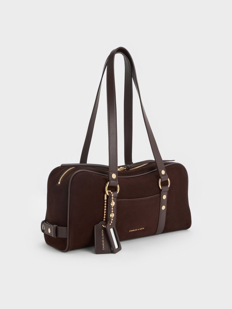 Tatiana Studded Shoulder Bag, Espresso Brown, hi-res