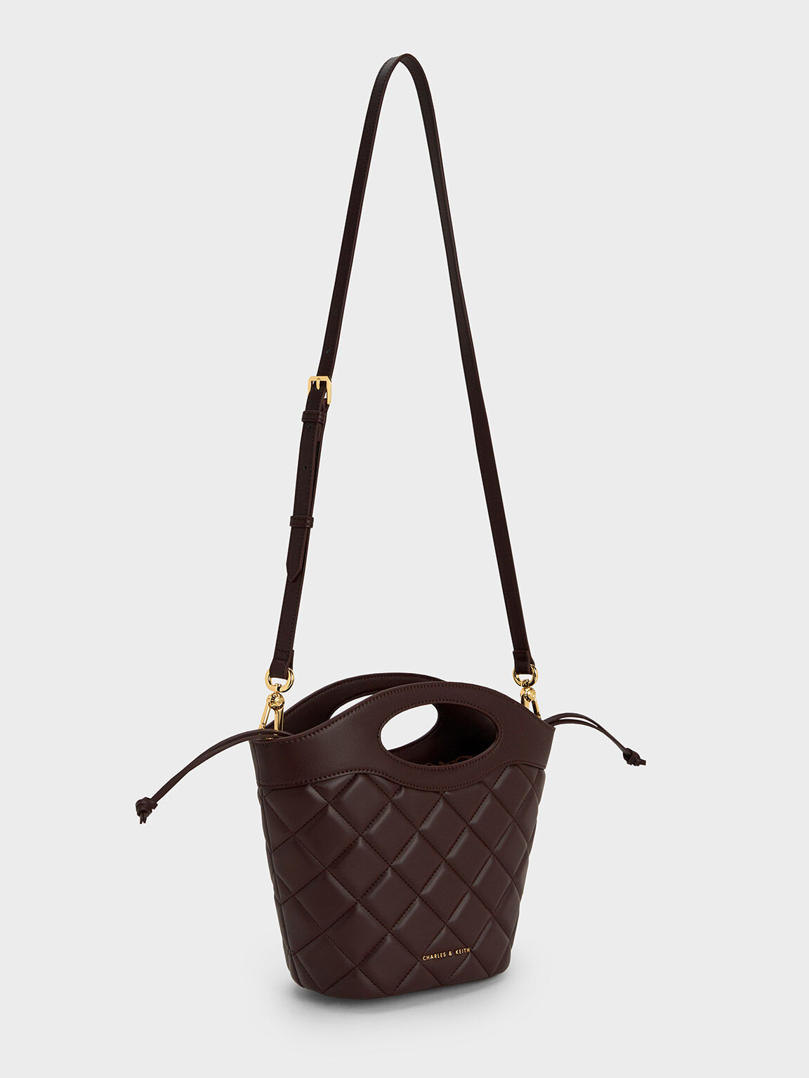 Quilted Chain-Link Curved-Handle Bucket Bag - Plum