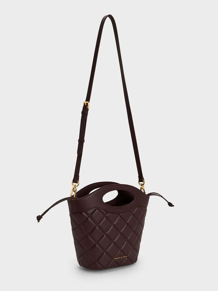 Quilted Chain-Link Curved-Handle Bucket Bag, Plum, hi-res