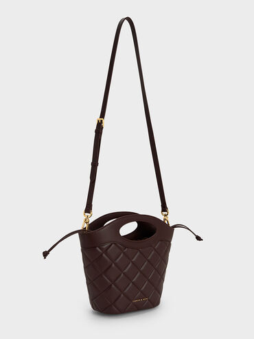 Quilted Chain-Link Curved-Handle Bucket Bag, Plum, hi-res