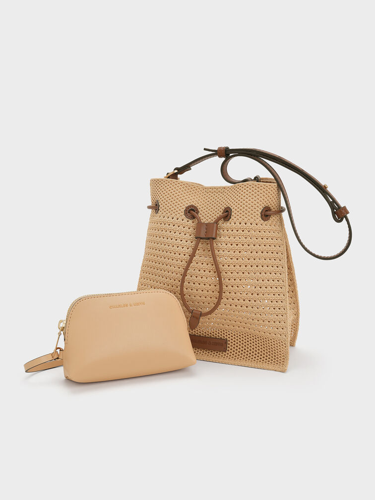 Ida Knitted Bucket Bag, Beige, hi-res