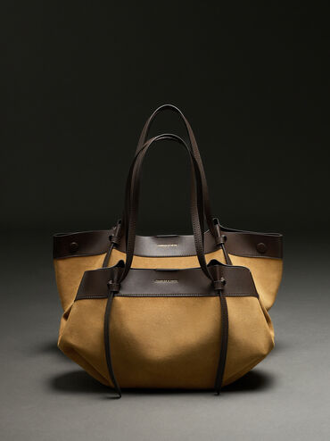 Calla Faux Suede Tote Bag, Sahara Sand, hi-res