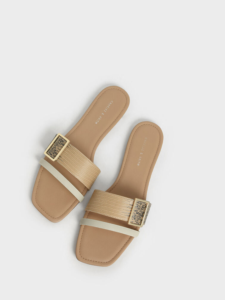 Animal Print Buckle Slide Sandals, Animal Print Natural, hi-res