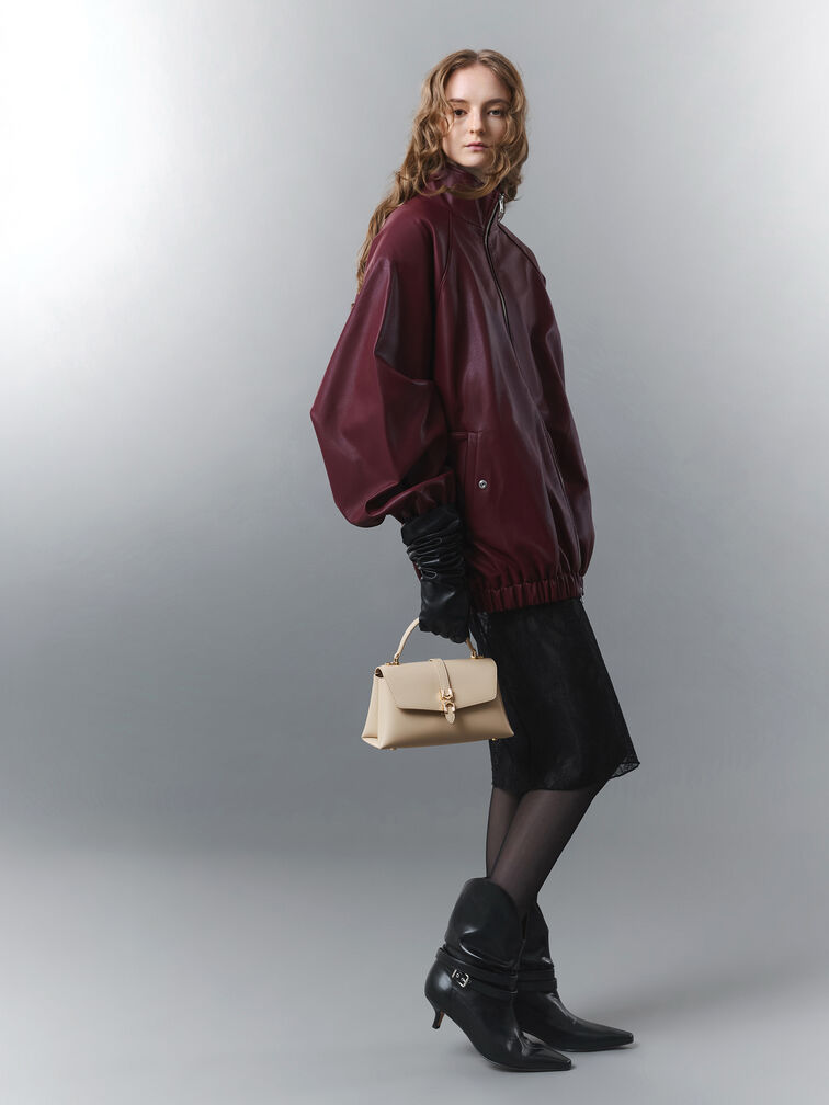 Adalyn Metallic-Buckle Chain-Strap Top Handle Bag, Dusted Oat, hi-res