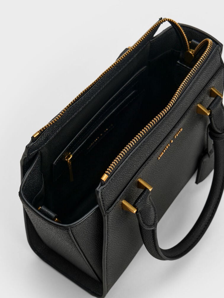 Harper Geometric Top Handle Bag, Black, hi-res