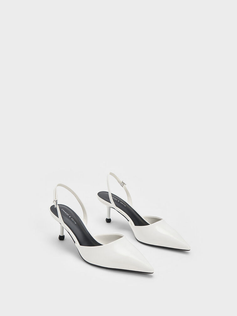 Sculptural Heel Slingback Pumps, White, hi-res