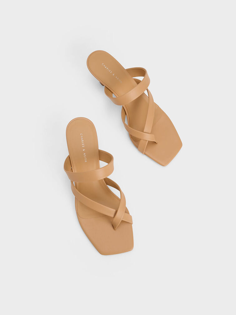 Asymmetric Toe Ring Heeled Sandals, Tan, hi-res