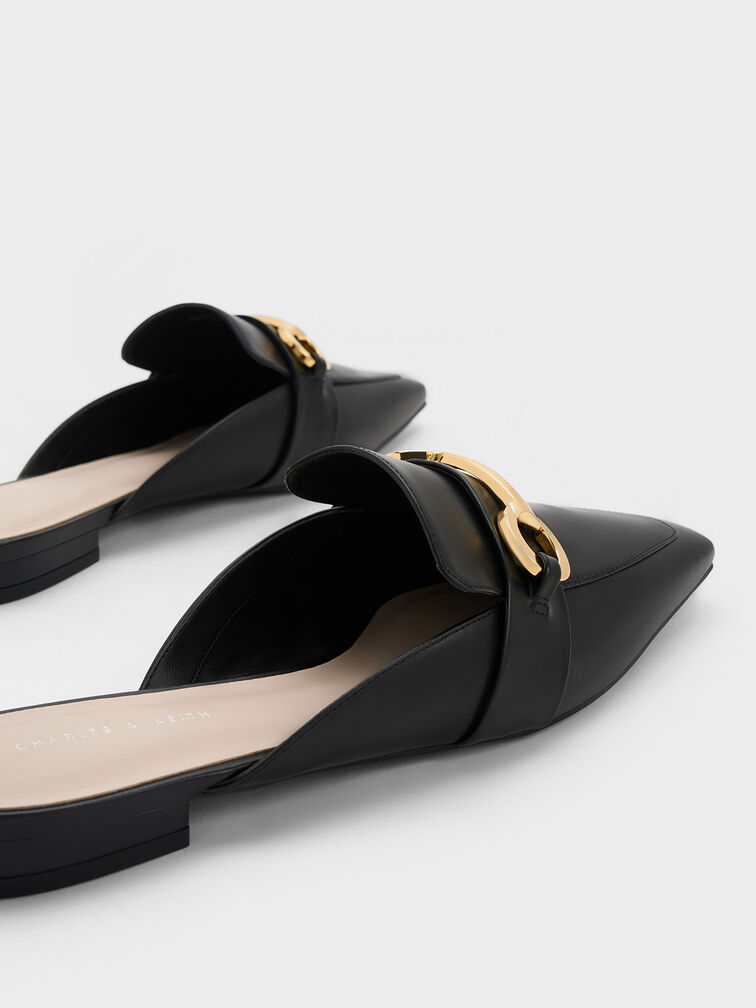 Metallic Accent Tapered Flat Mules, Black, hi-res