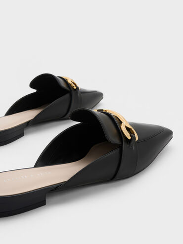 Metallic Accent Tapered Flat Mules, Black, hi-res