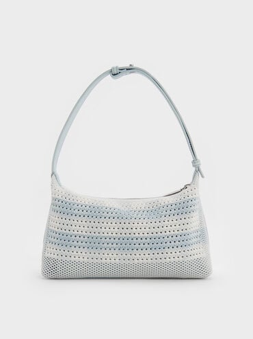 Ida Checkered Knitted Shoulder Bag, Sea Salt Blue, hi-res