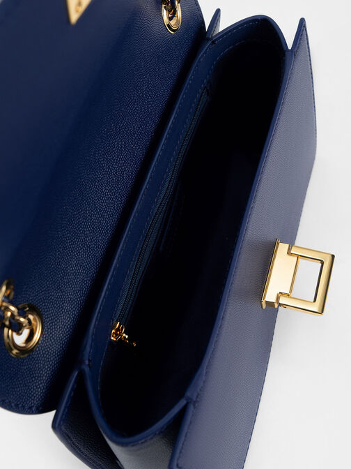 Metallic Accent Front Flap Bag, Navy, hi-res