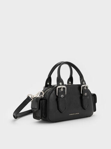 Blaise Buckle-Strap Side-Pocket Bowling Bag, Noir, hi-res