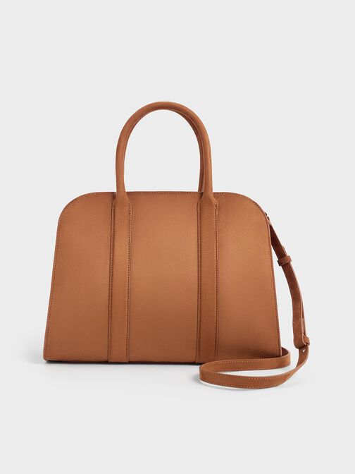 Axel Faux Suede Bowling Bag, Brown, hi-res