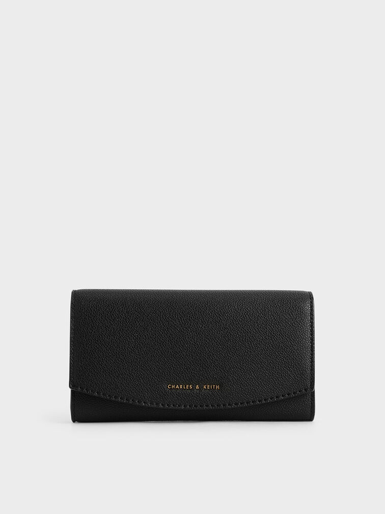 Briony Curved Flap Long Wallet, Black, hi-res