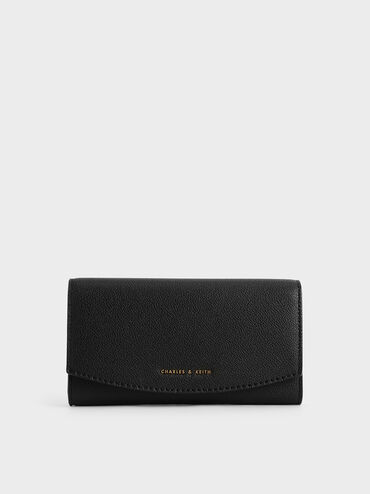 Briony Curved Flap Long Wallet, Black, hi-res