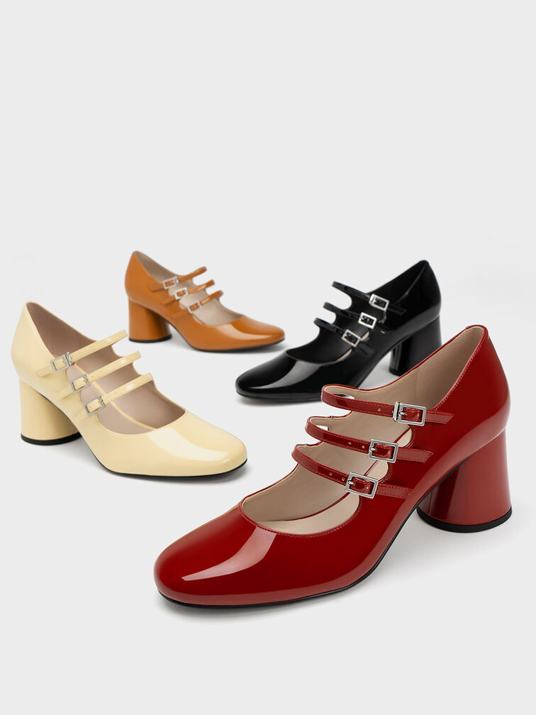 Claudie Patent Buckled Mary Janes, Red, hi-res