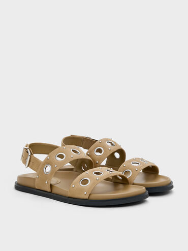 Faux Suede Grommet Crossover Slingback Sandals, Sand, hi-res
