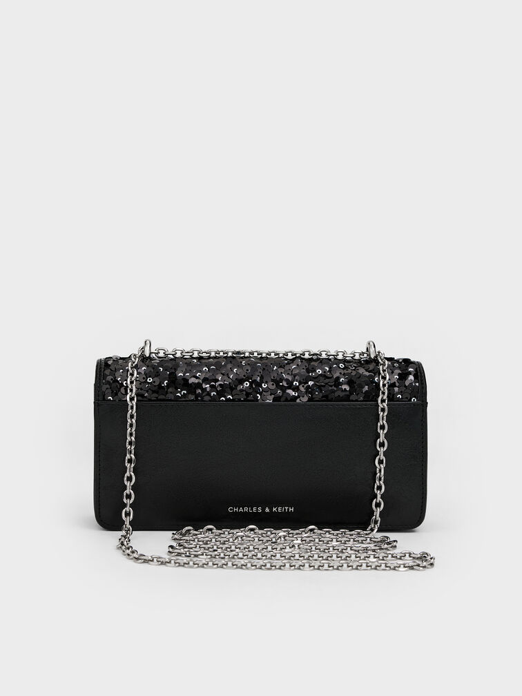 Paffuto Sequinned Wallet On Chain, Noir, hi-res