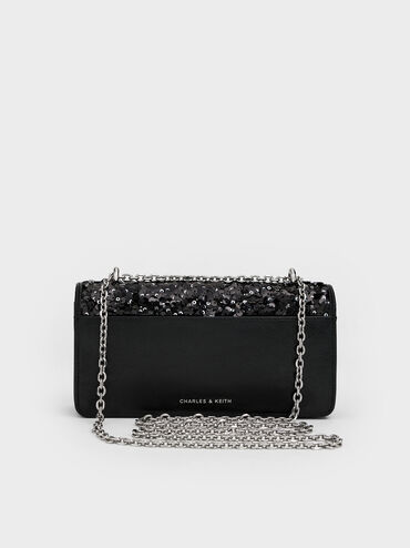 Paffuto Sequinned Wallet On Chain, Noir, hi-res